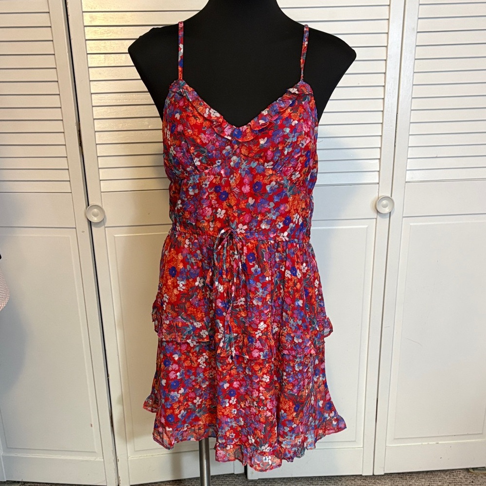 BCX Red Floral Mini Dress with Pink and Blue Accents